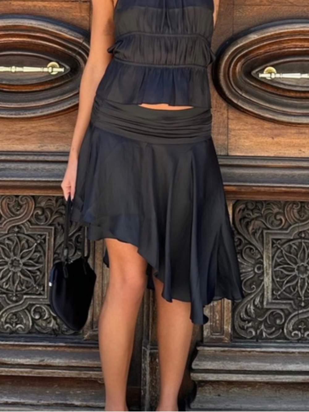Lioness Black Legacy Silk Midi Skirt